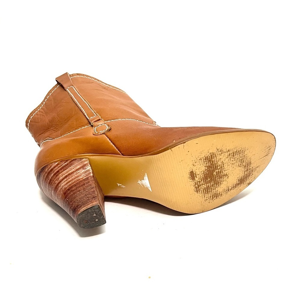 Vintage 1970s tan leather wooden stacked heel western pull on ankle boots - Picture 9 of 9